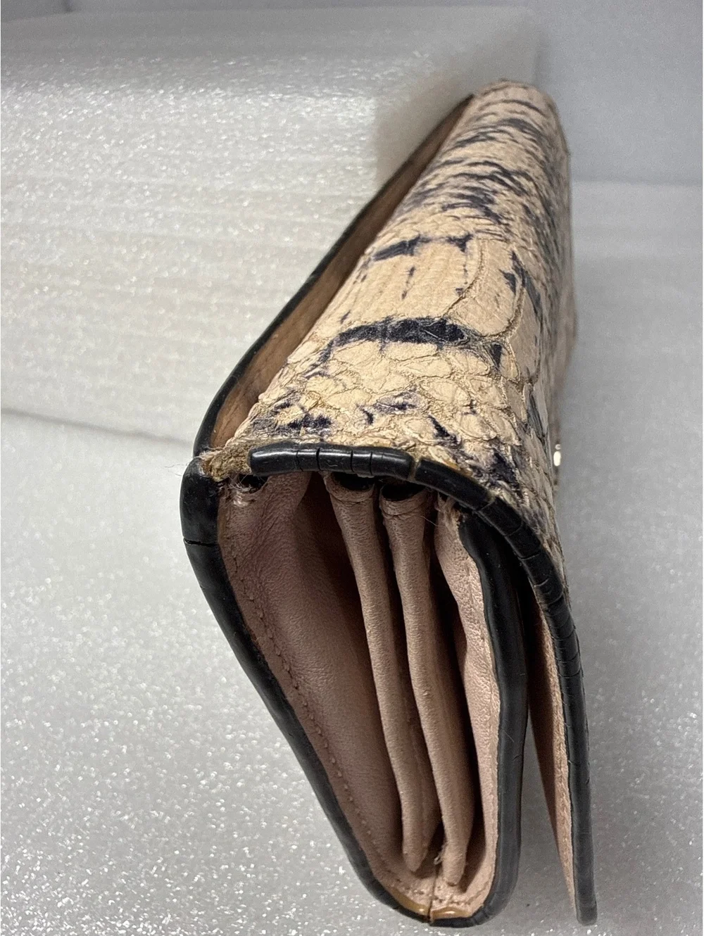 Coach Snakeskin Print Leather Flap Wallet Nude Beige Long Continental Wallet
